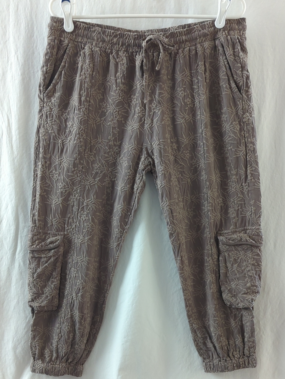 Johnny Was Pete Greta Ramble Cargo Jogger Pants Medium Gray Taupe Boho Utility